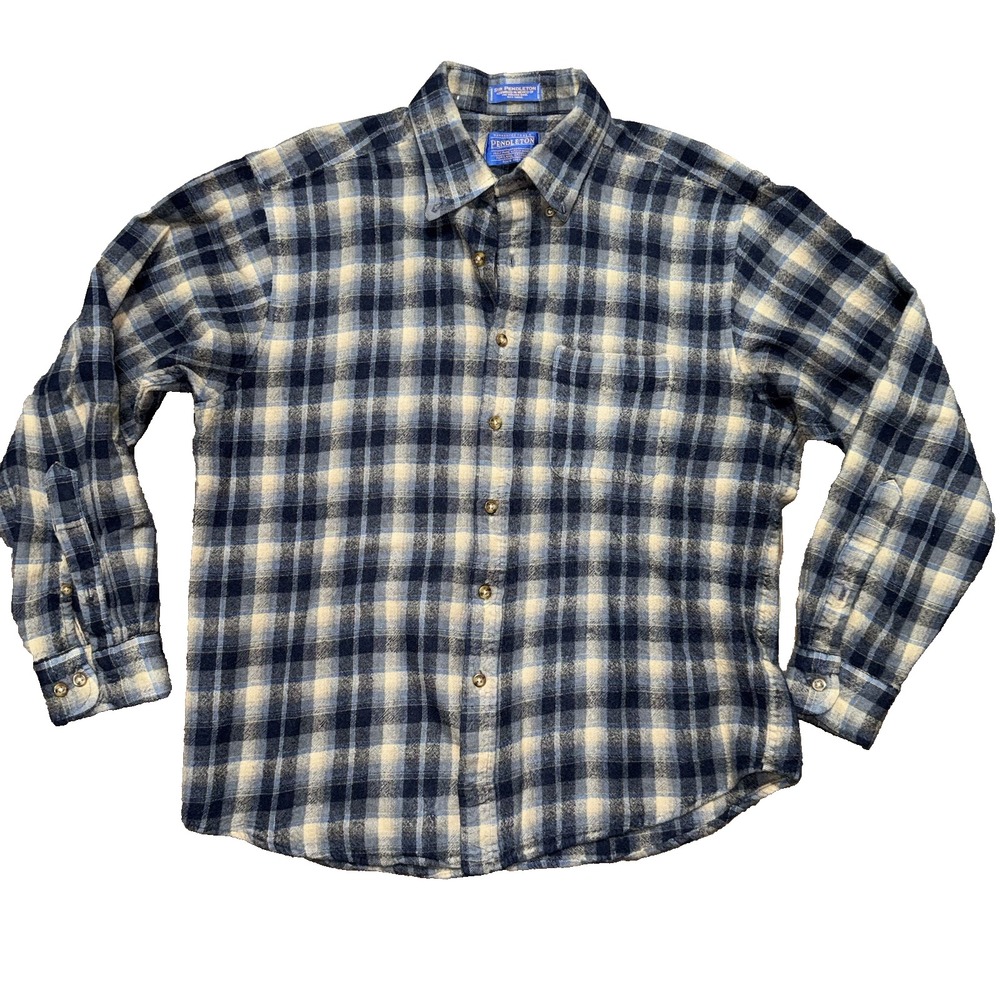 Sir Pendleton Flannel Shirt Blue Beige Plaid Wool Button Front Shirt Women's XL